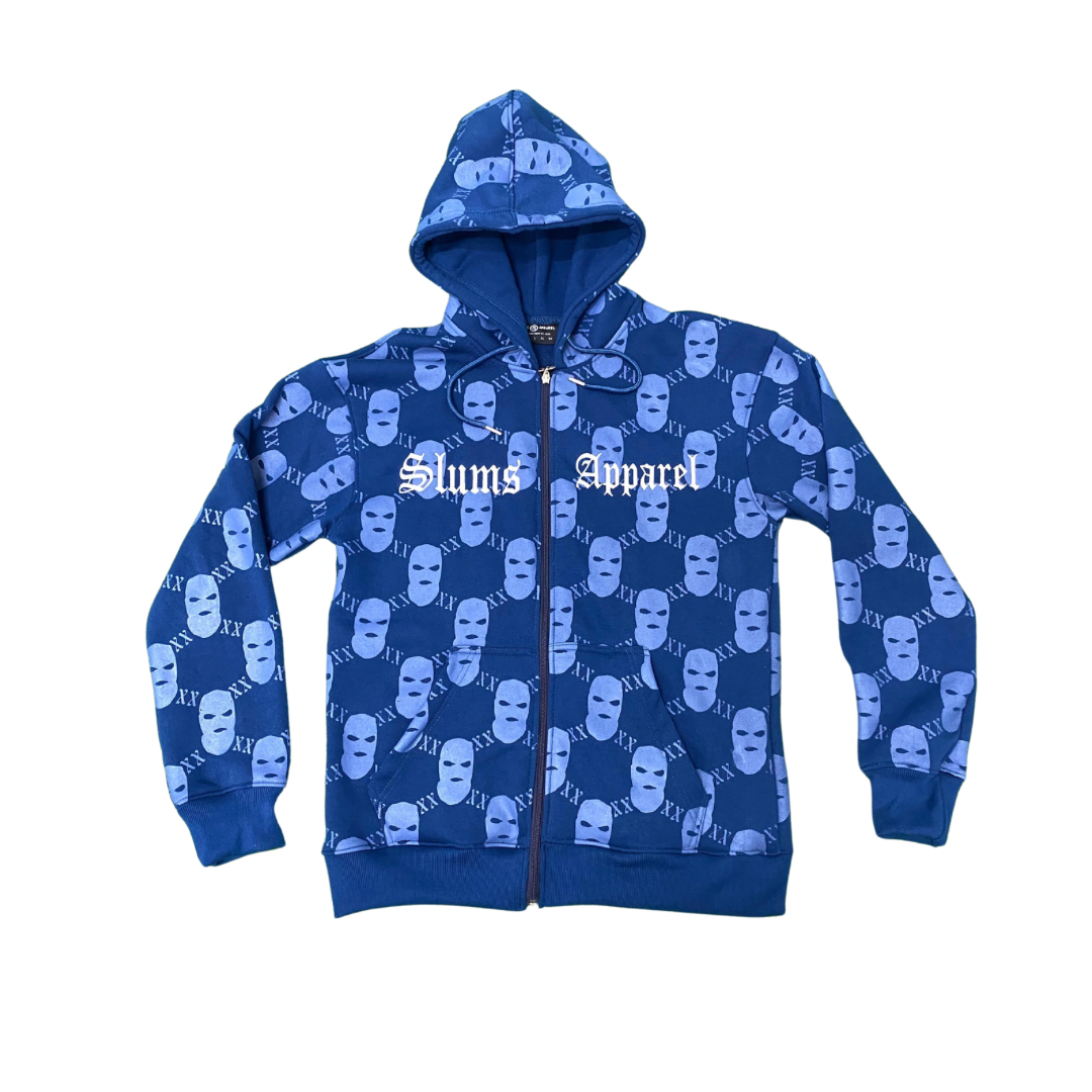 All Over Print Ski Mask Zip Up - Navy Blue