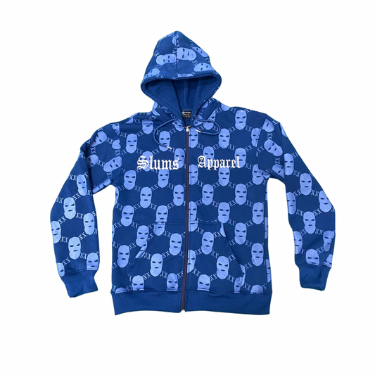 All Over Print Ski Mask Zip Up - Navy Blue
