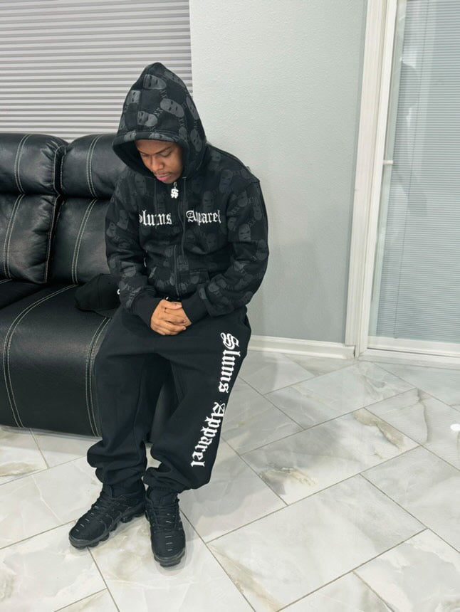 All Over Print Ski Mask - Black Zip Up