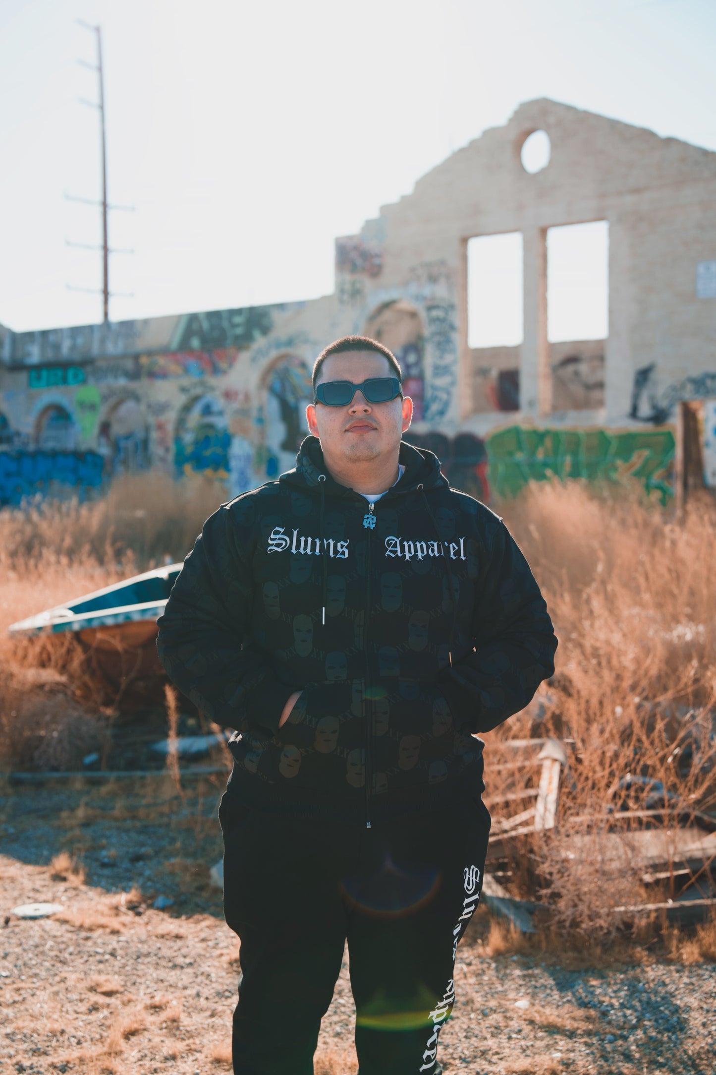 All Over Print Ski Mask - Black Zip Up