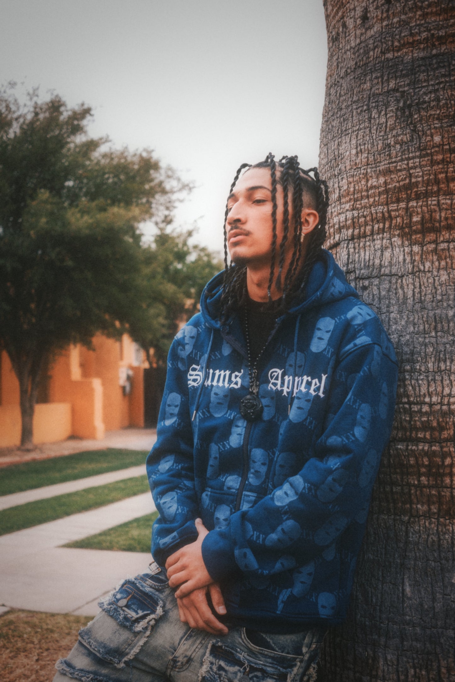 All Over Print Ski Mask Zip Up - Navy Blue