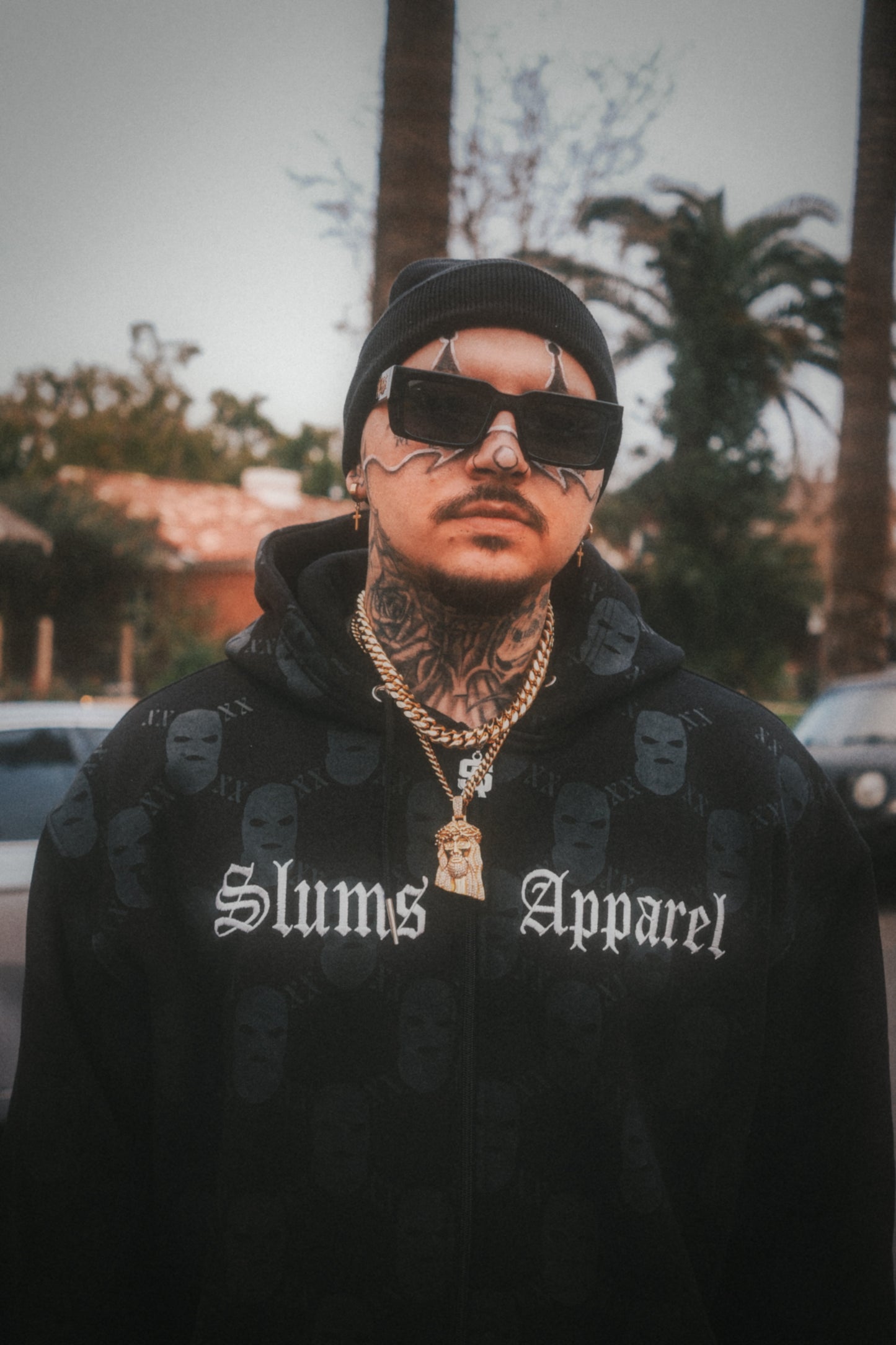All Over Print Ski Mask - Black Zip Up