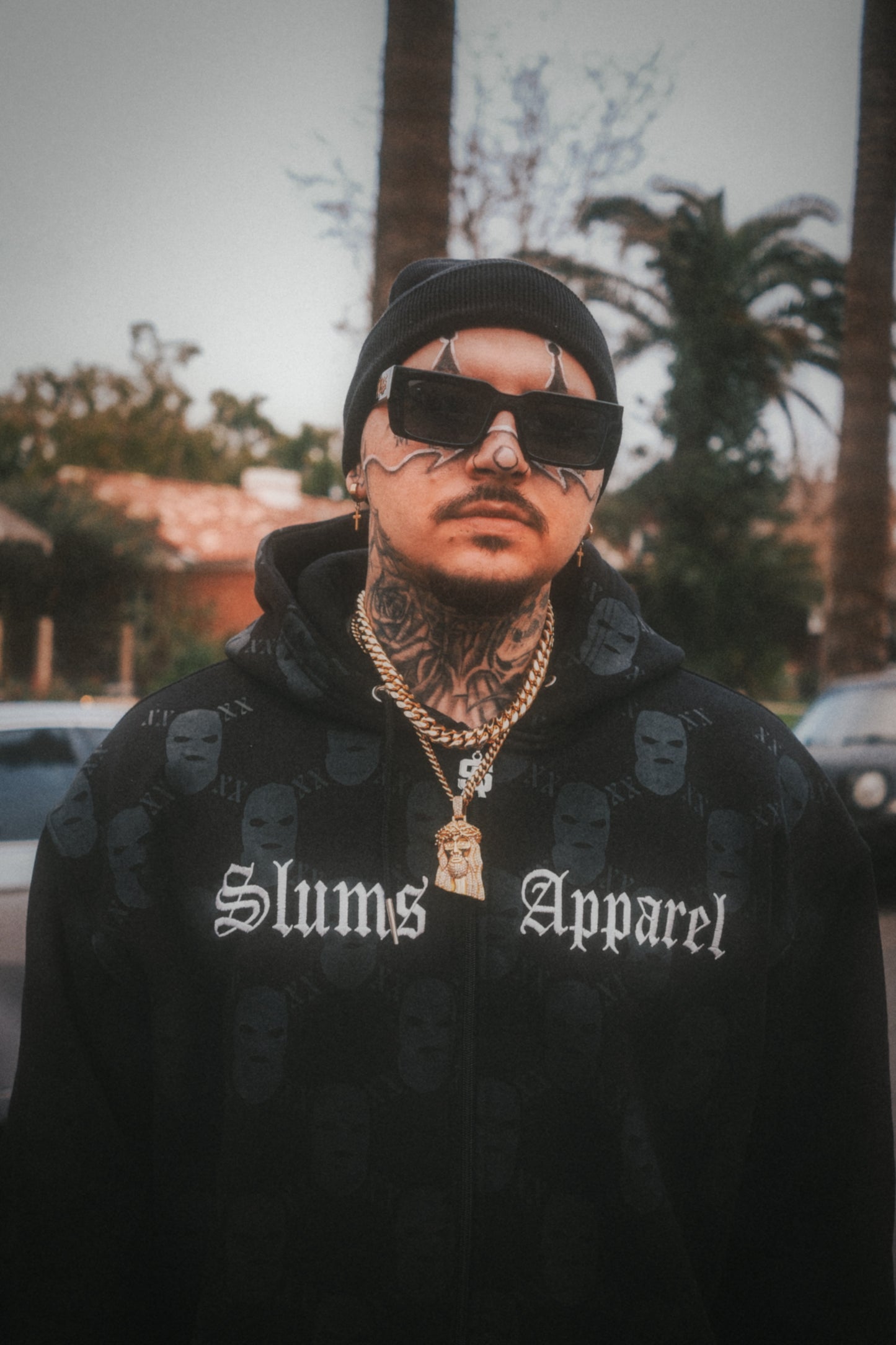 All Over Print Ski Mask - Black Zip Up