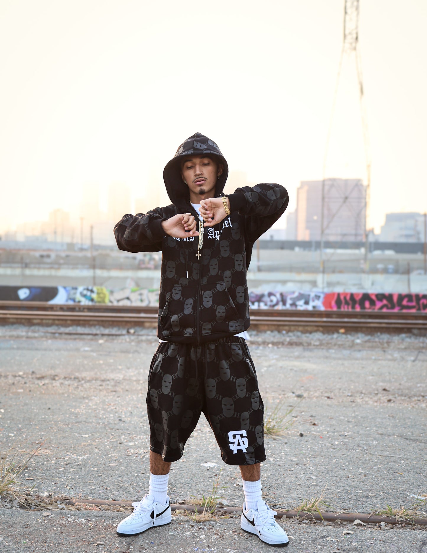 All Over Print Ski Mask - Black Zip Up