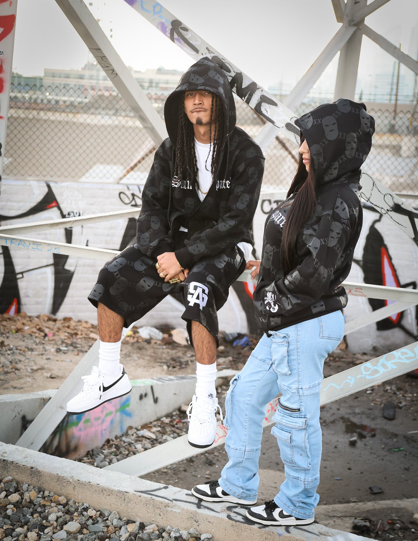 All Over Print Ski Mask - Black Zip Up