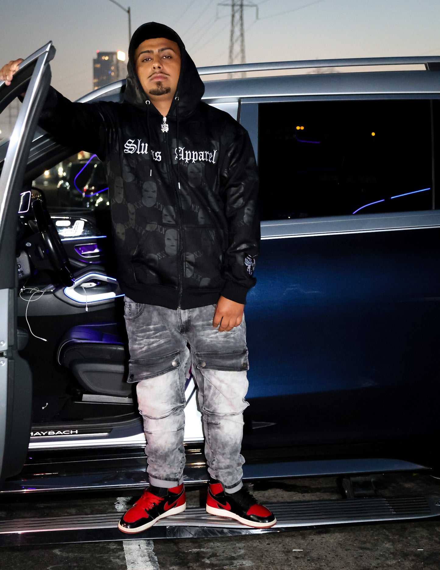 All Over Print Ski Mask - Black Zip Up