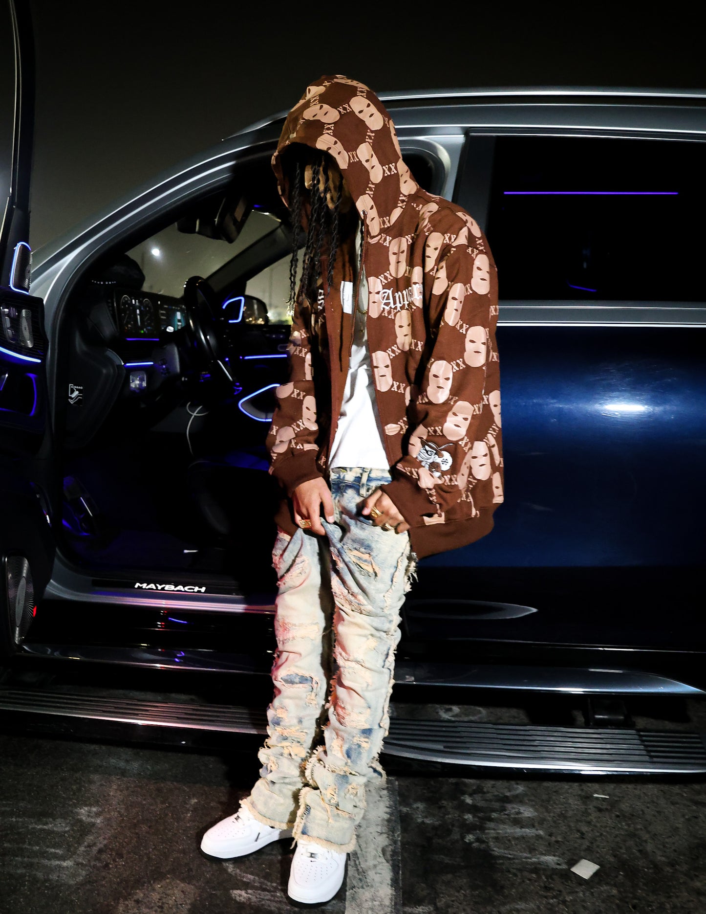 All Over Print Ski Mask - Brown Zip Up